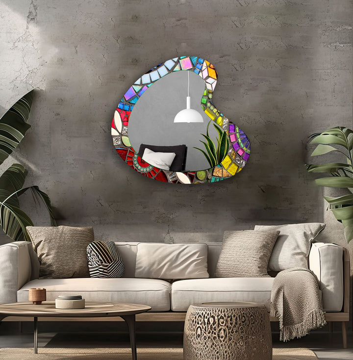 Colorful Mosaic Asymmetrical Glass Wall Mirror