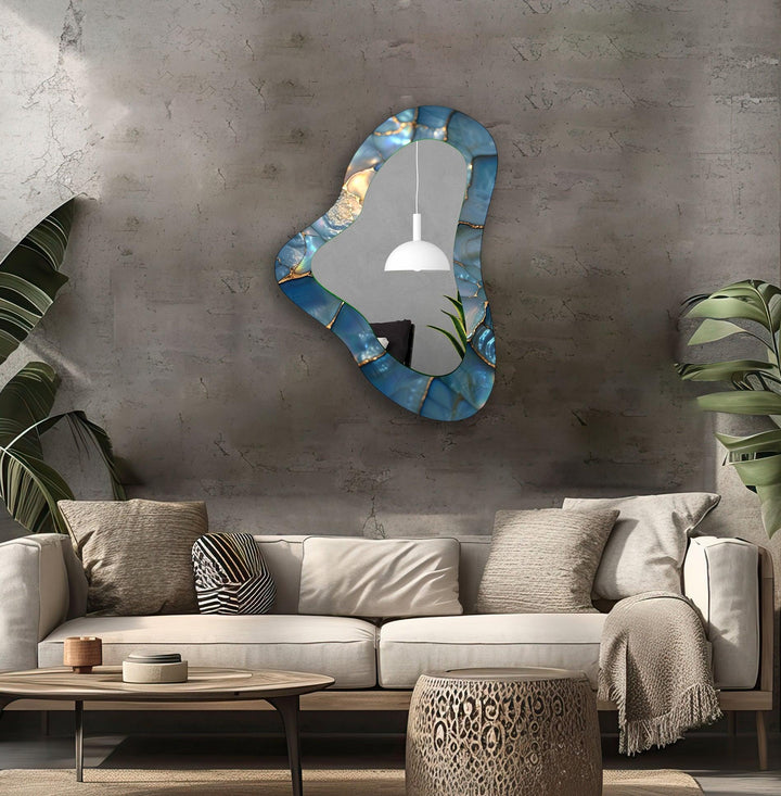 Blue Irregular Glass Wall Mirror