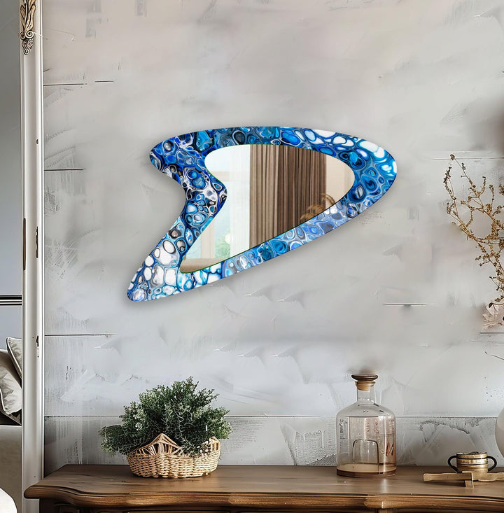 Blue Bubbles Modern Abstract Glass Wall Mirror