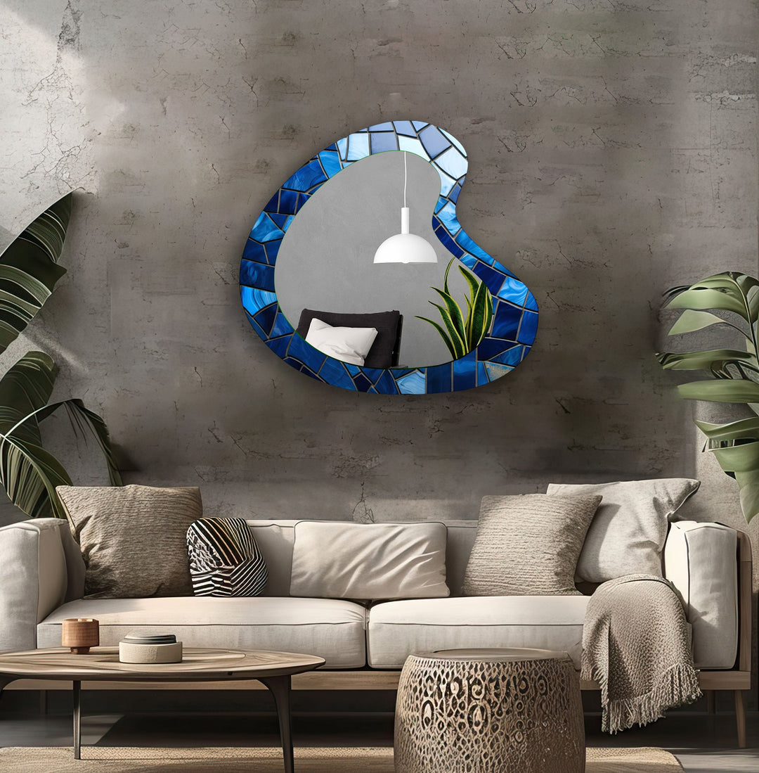 Blue Mosaic Decorative Glass Wall Mirror