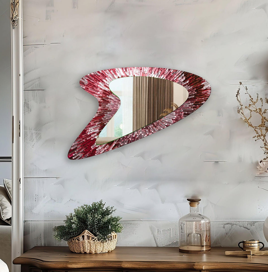 Red Abstract Aesthetic Wall Mirror