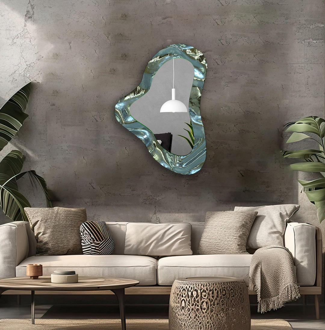 Green Modern Irregular Glass Wall Mirror