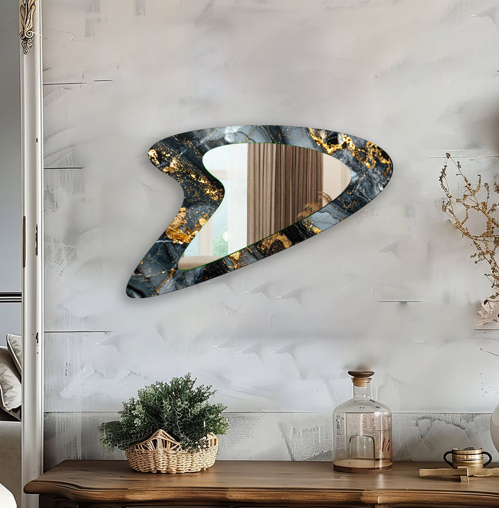 Grey & Gold Marble Aesthetic Wall Mirror