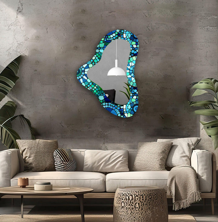 Blue Mosaic Irregular Glass Wall Mirror