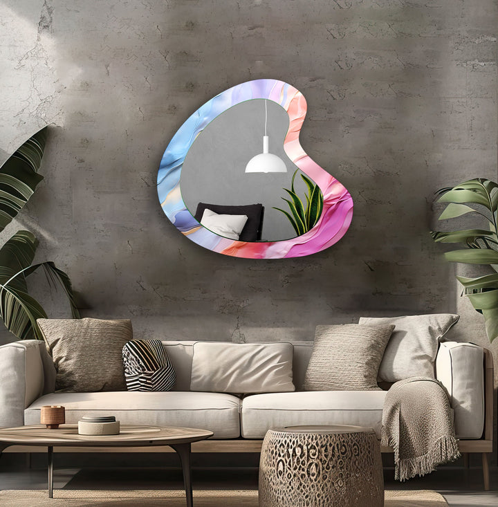 Vivid Pink Abstract Irregular Glass Wall Mirror