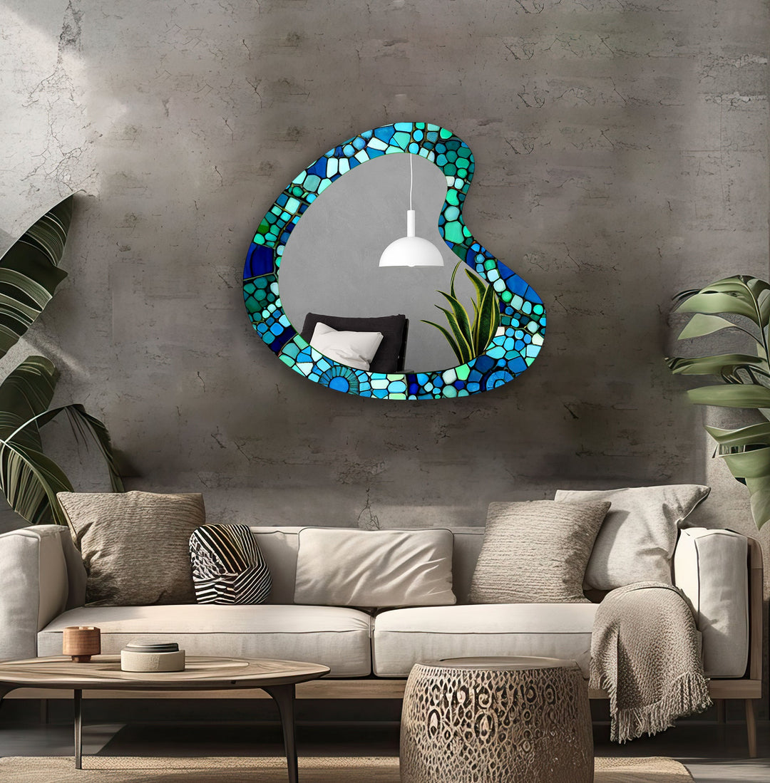 Green&Blue Mosaic Marble Bathroom Wall Mirror