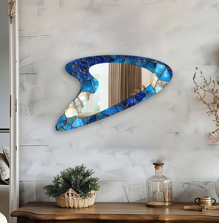 Blue Stained  Modern Glass Wall Mirror