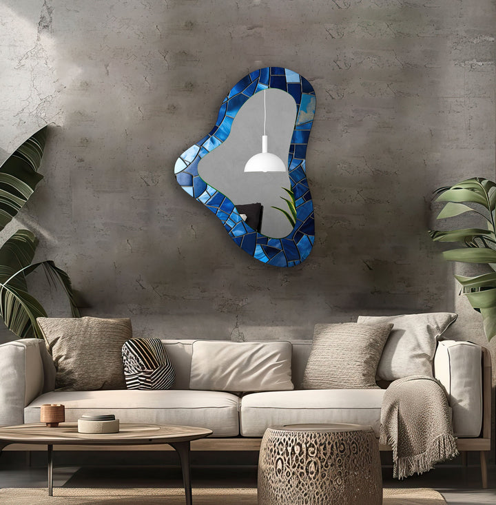 Blue Decorative Irregular Glass Wall Mirror