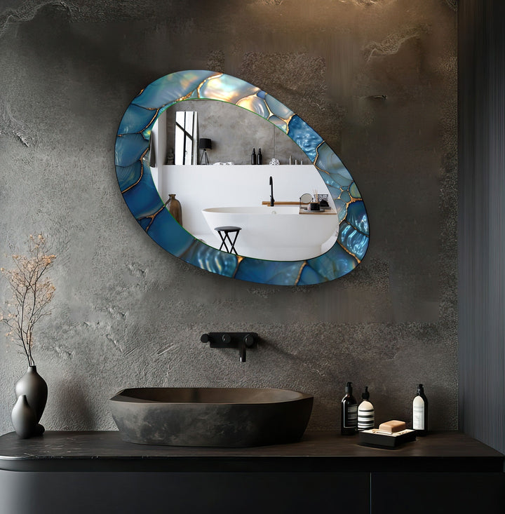 Blue Metallic Abstract Wall Mirror