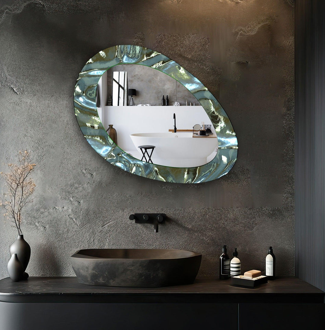 Metallic Asymmetric Oval Decorative Wall Mirror