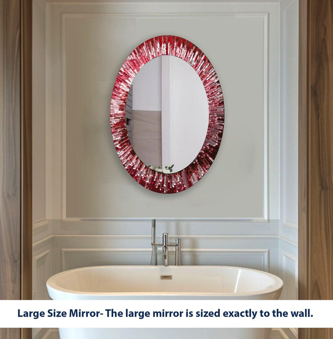 Red Mosaic Oval Wall Mirror