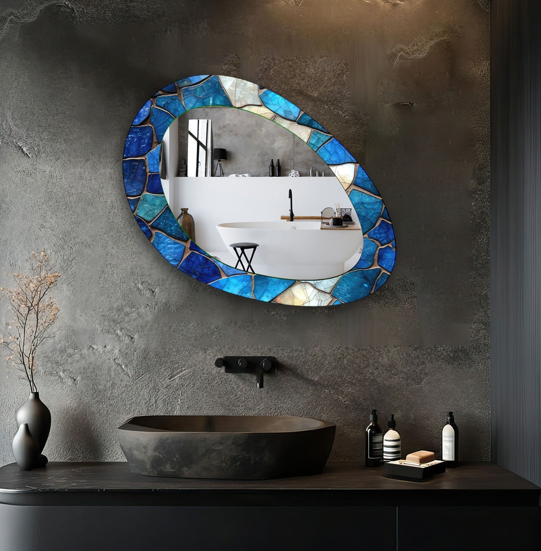 Blue Oval Living Room Wall Mirror