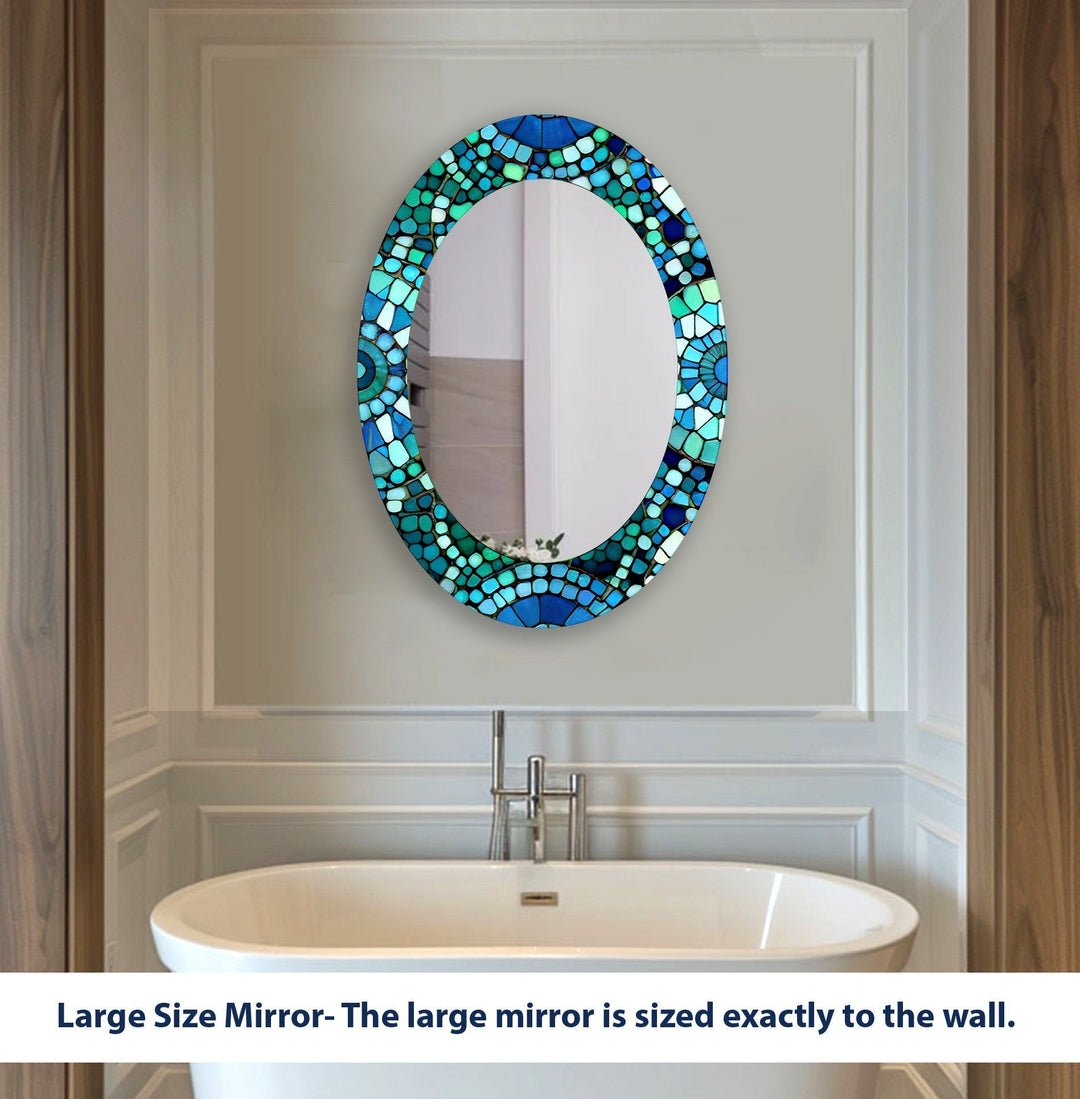 Green And Blue Mosaic Decorative Oval Wall Mirror