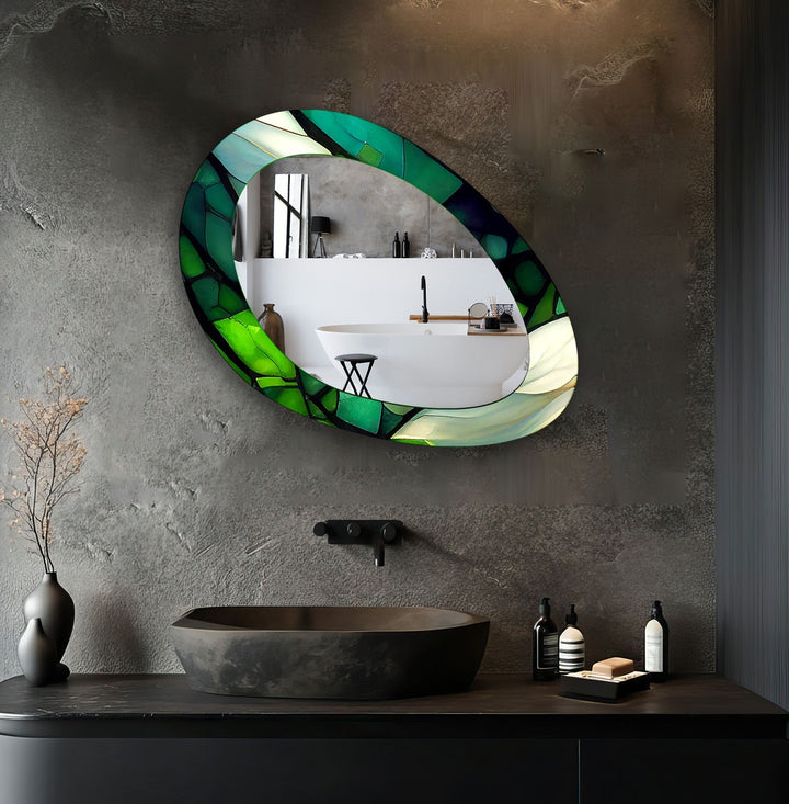 Green Living Room Mirror Oval Entryway Wall Mirror