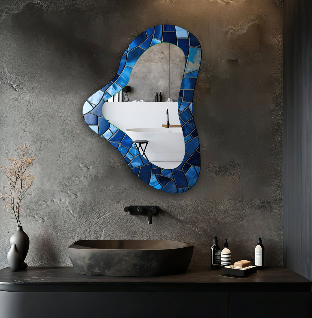 Blue Decorative Irregular Glass Wall Mirror