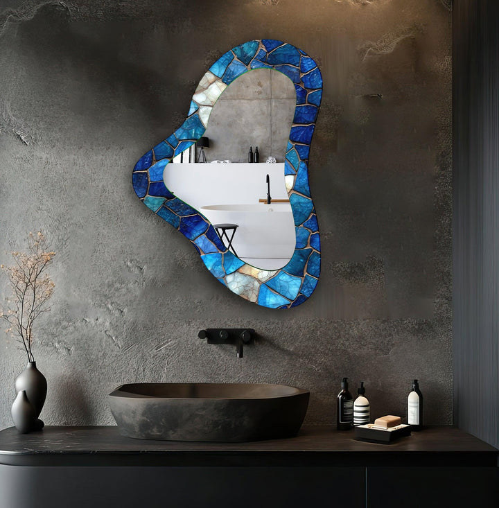 Modern Blue Stained Irregular Wall Mirror