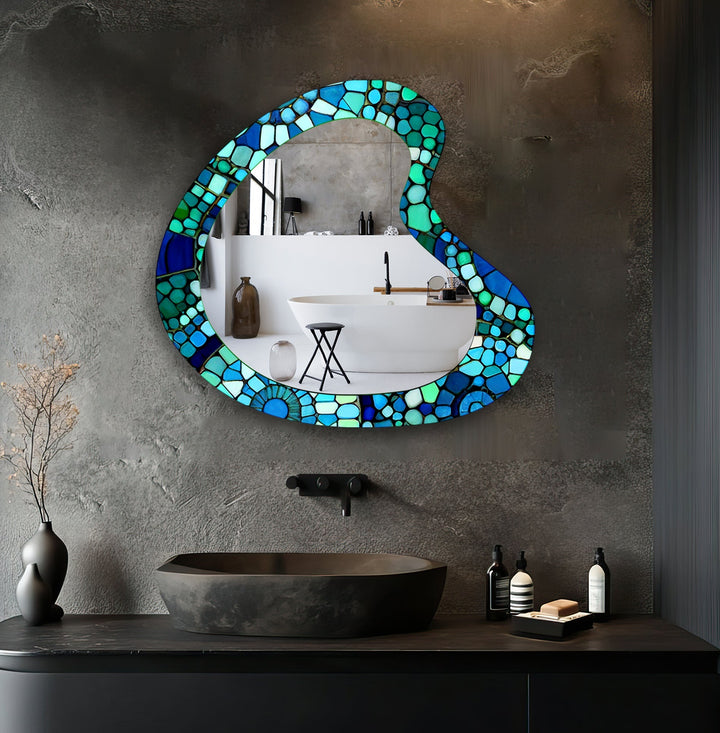 Green&Blue Mosaic Marble Bathroom Wall Mirror