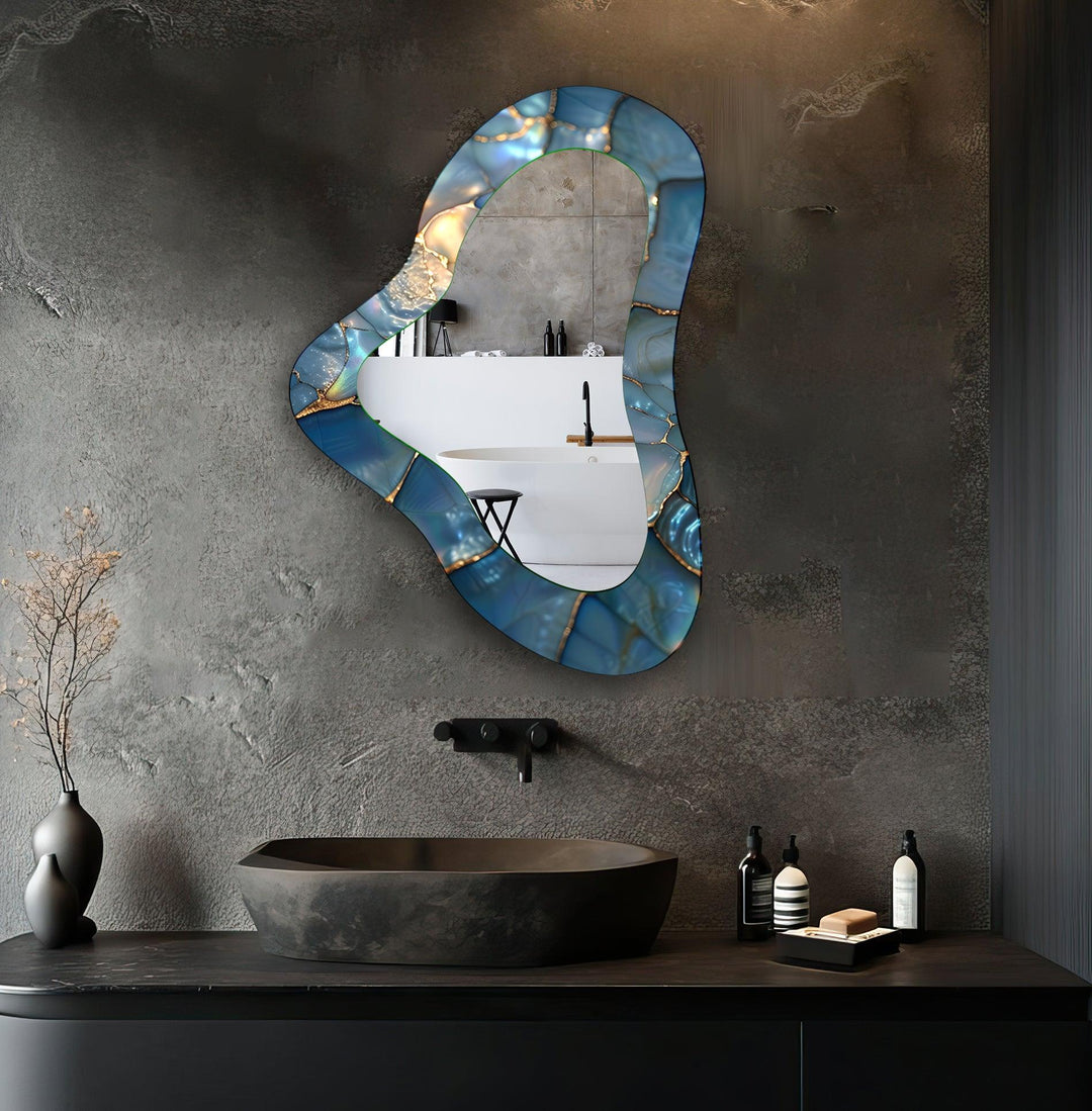 Blue Irregular Glass Wall Mirror