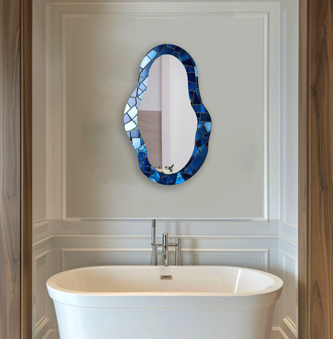 Stanied Blue Asymmetric Wall Mirror