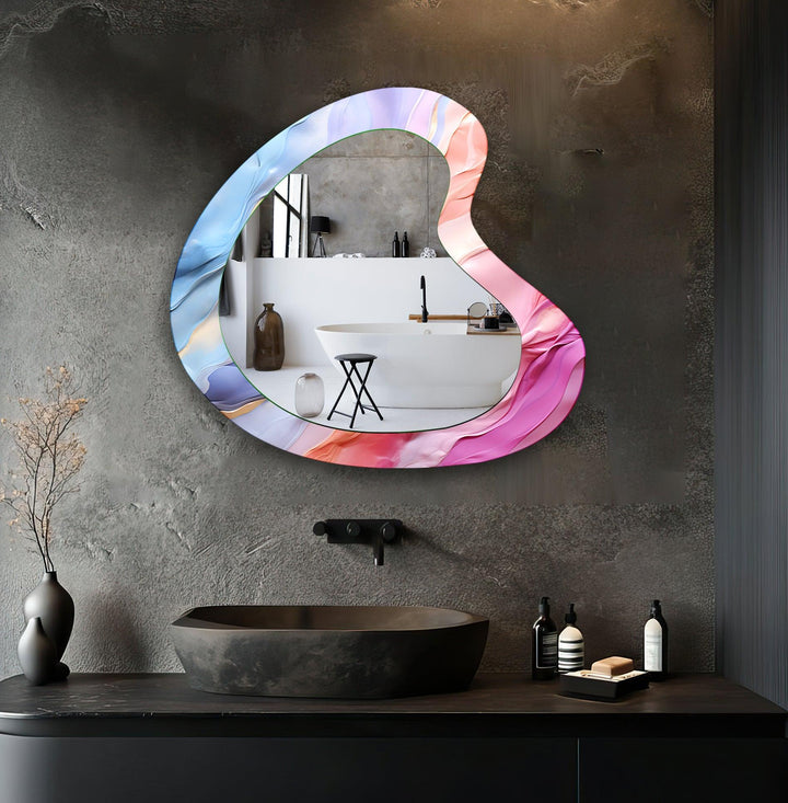 Vivid Pink Abstract Irregular Glass Wall Mirror