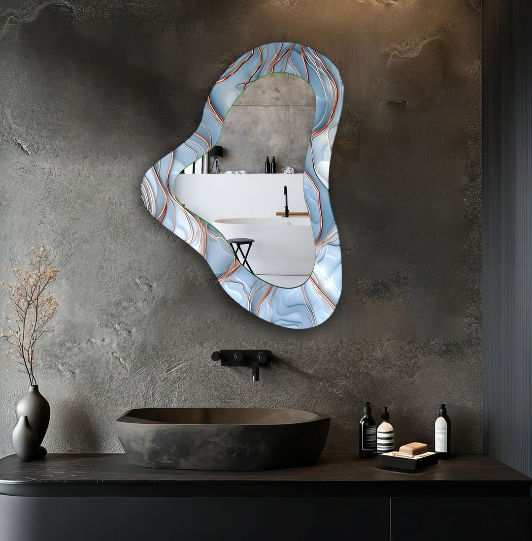 Modern Blue Irregular Glass Wall Mirror