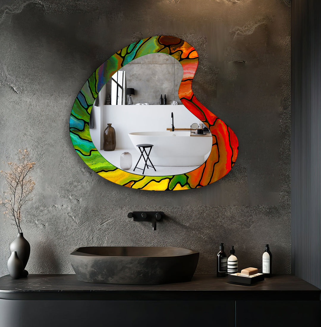 Red & Green Stained Modern Wall Mirror