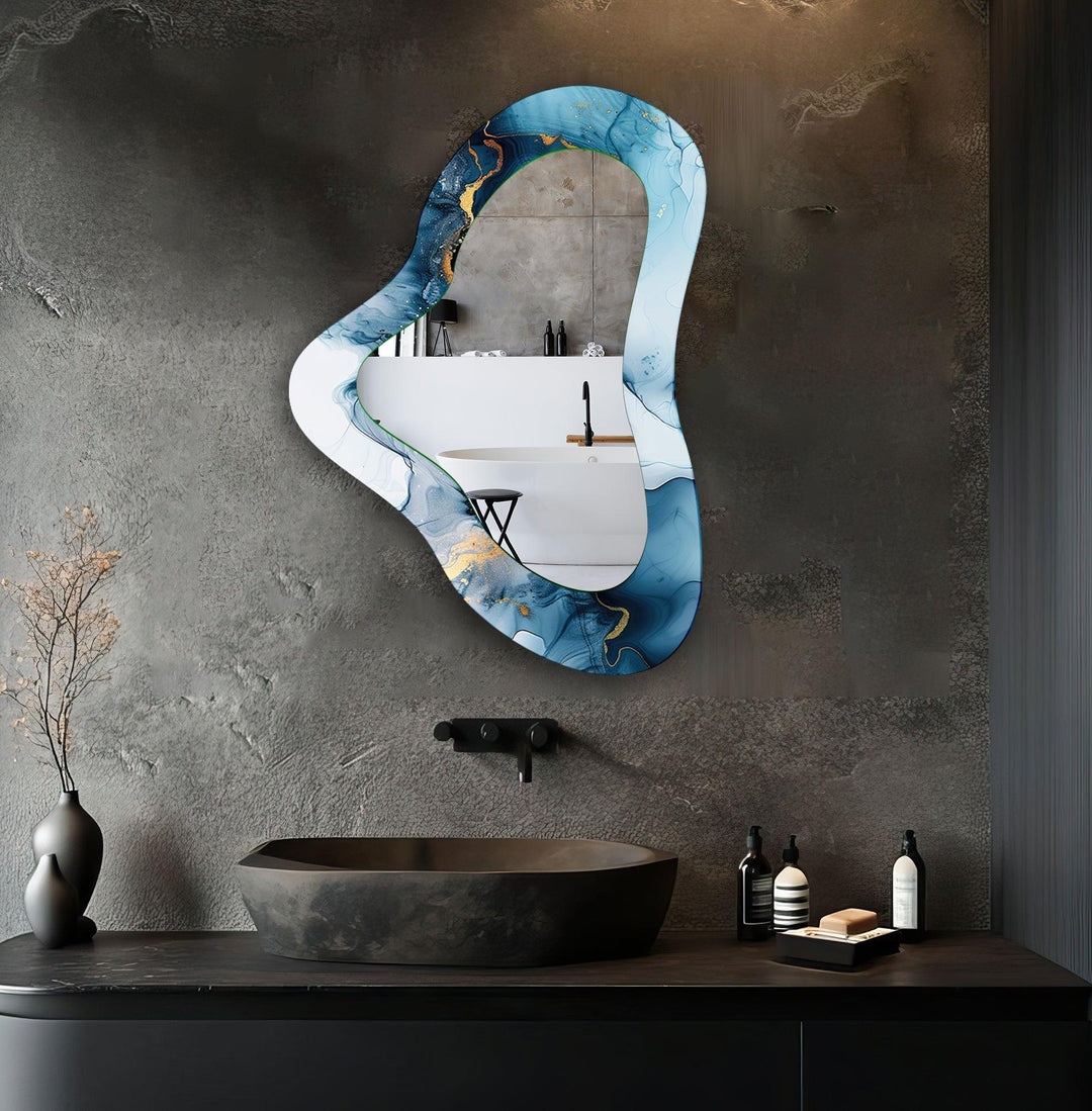 Mirror wall art with abstract shapes and reflective surfaces for a modern artistic vibe
