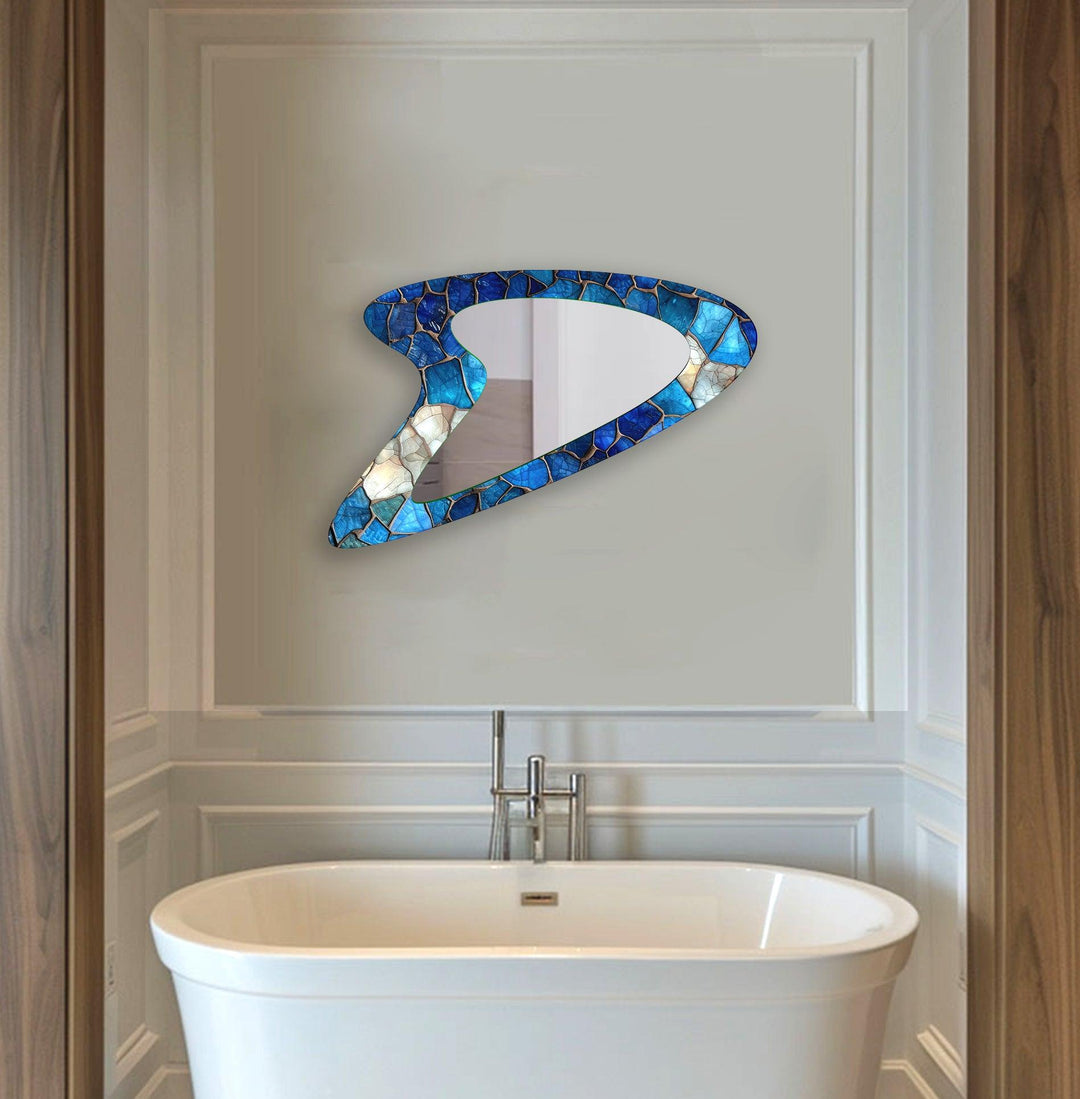 Blue Stained  Modern Glass Wall Mirror