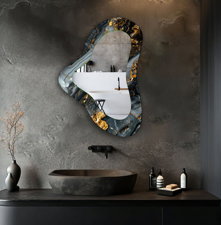 Gold Marble Asymmetrical Glass Wall Mirror