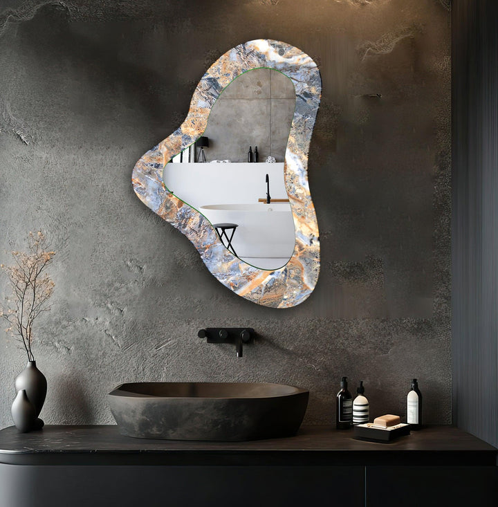 Elegant Marble Irregular Glass Wall Mirror