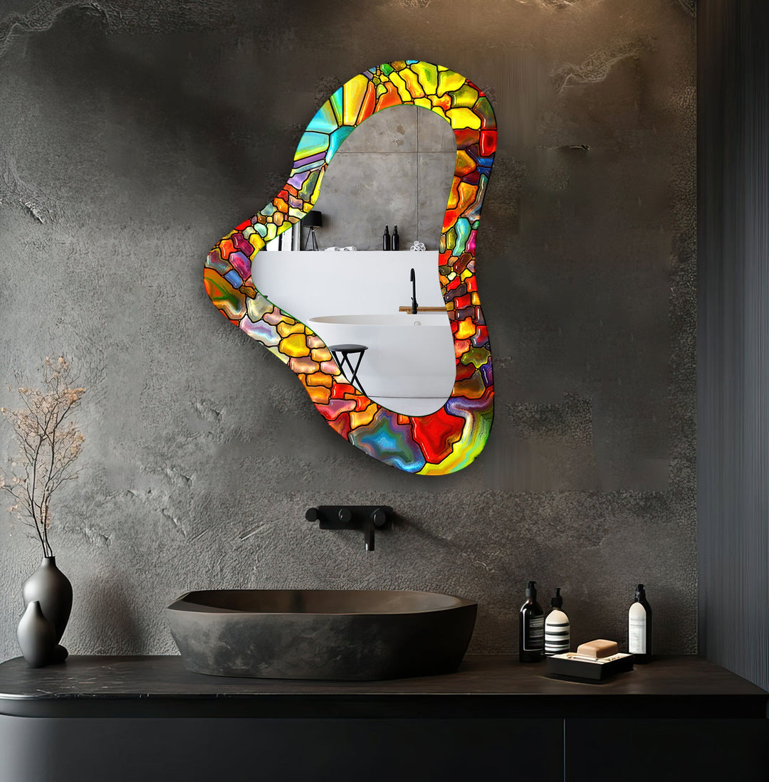 Red & Yellow Irregular Glass Wall Mirror