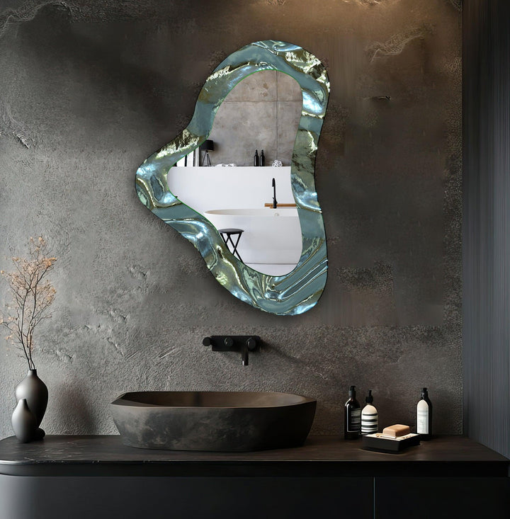 Green Modern Irregular Glass Wall Mirror