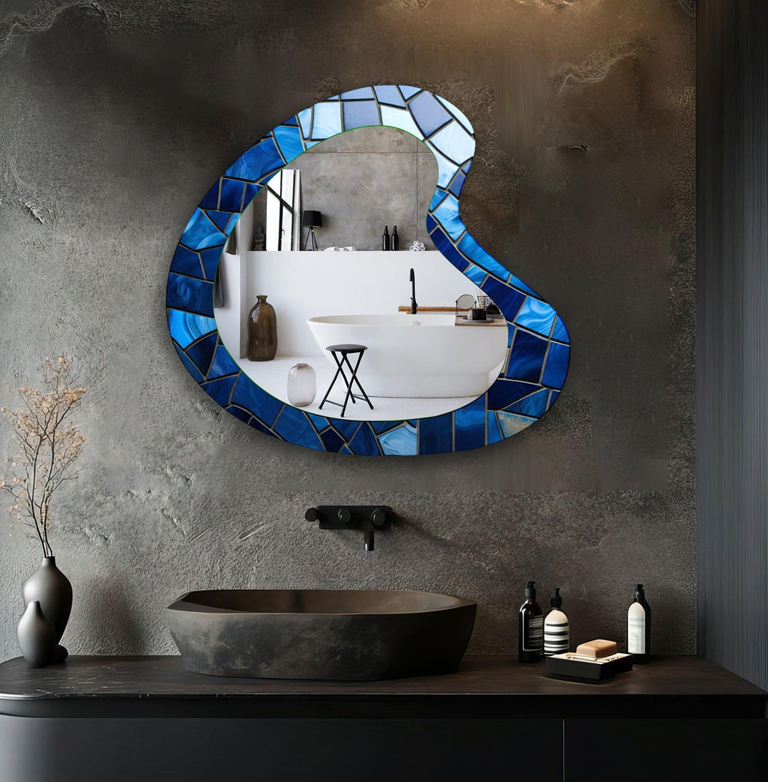 Blue Mosaic Decorative Glass Wall Mirror