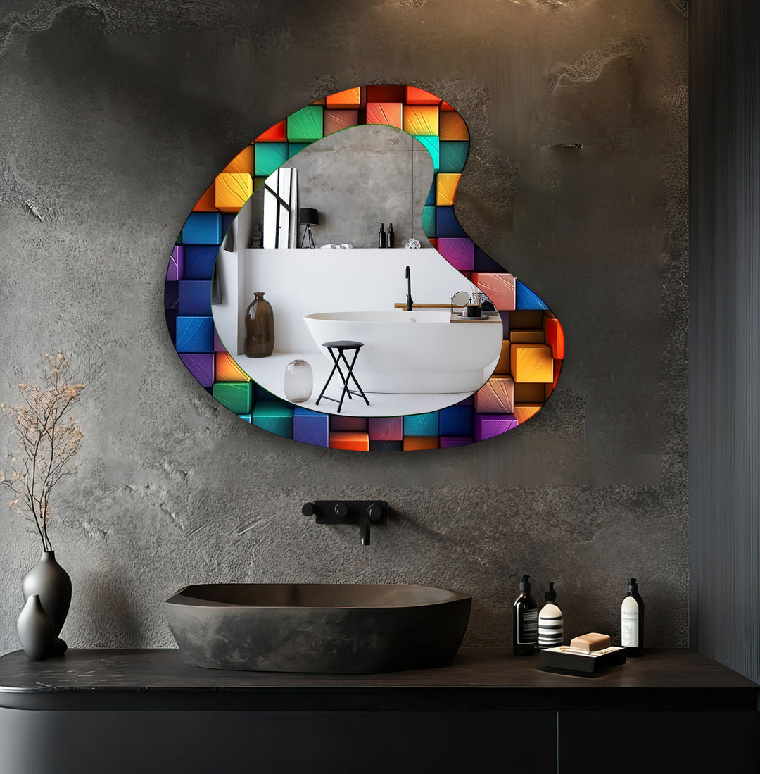 Modern Colorful Cubes Irregular Glass Wall Mirror