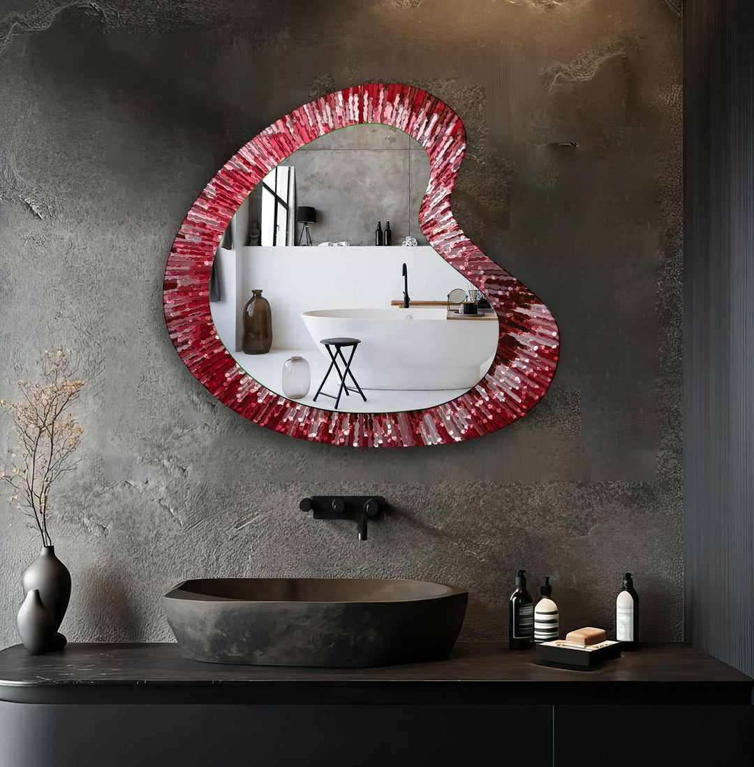 Red Lines Abstract Decorative Wall Mirror