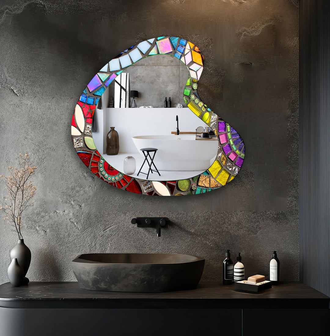 Colorful Mosaic Asymmetrical Glass Wall Mirror