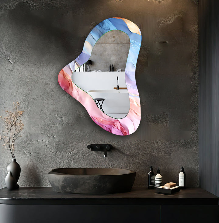 Pink Asymmetrical Glass Wall Mirror