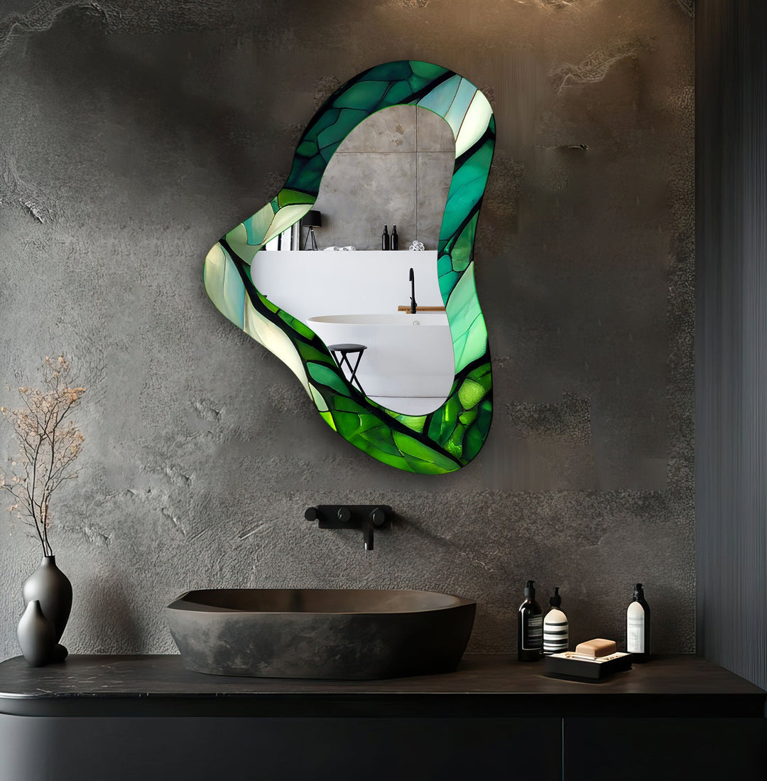 Vivid Green Asymmetrical Glass Wall Mirror