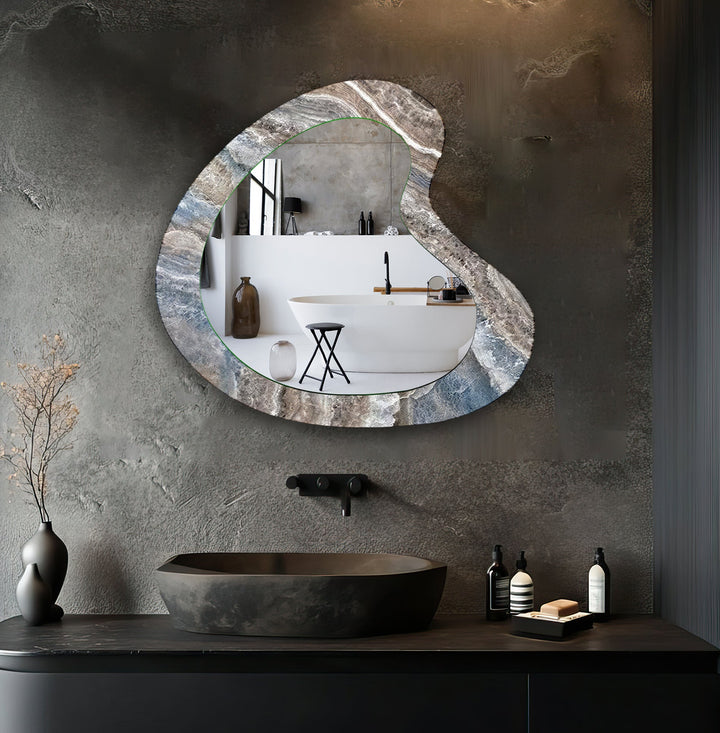 Gray Marble Asymmetrical Glass Wall Mirror