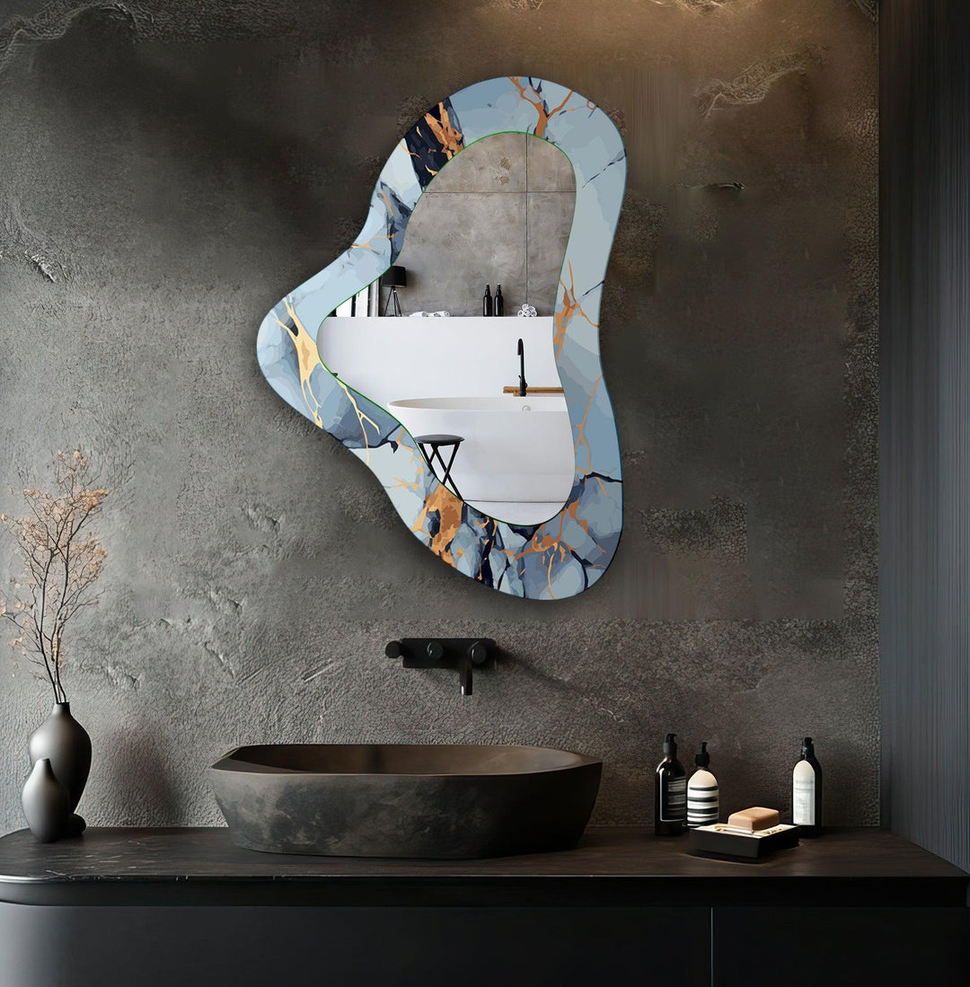 Blue Marble Asymmetrical Glass Wall Mirror