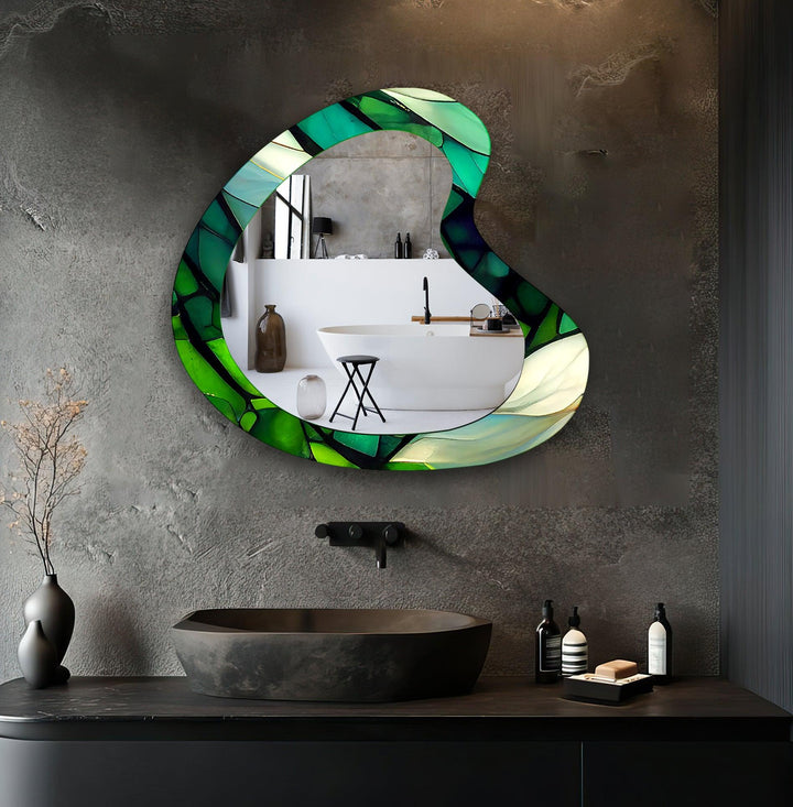 Green Stained Asymmetrical Wall Mirror