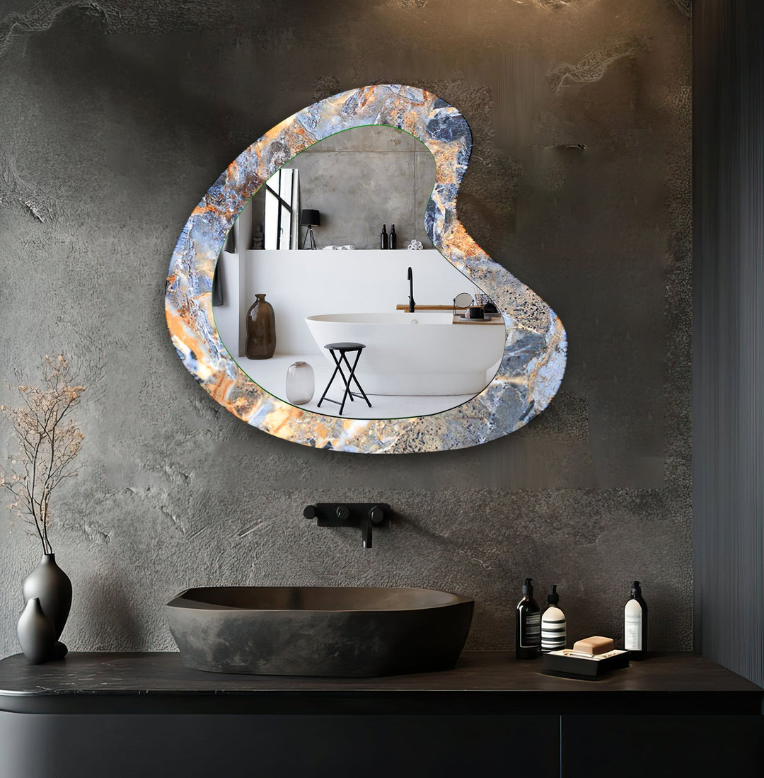 Blue Elegant Marble Bathroom Wall Mirror