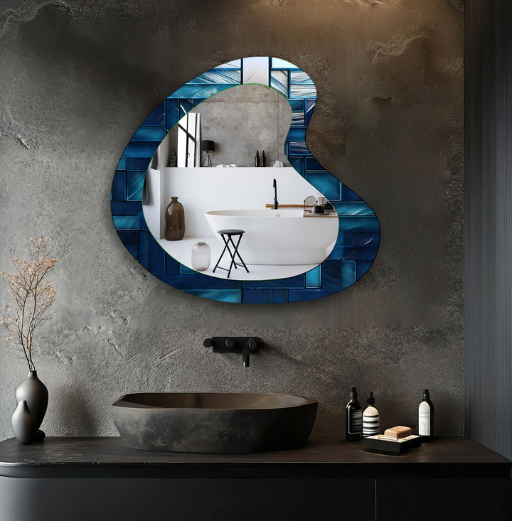 Blue Mosaic Tiles Modern Wall Mirror