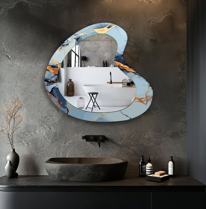 Blue Marble Irregular Decorative Wall Mirror