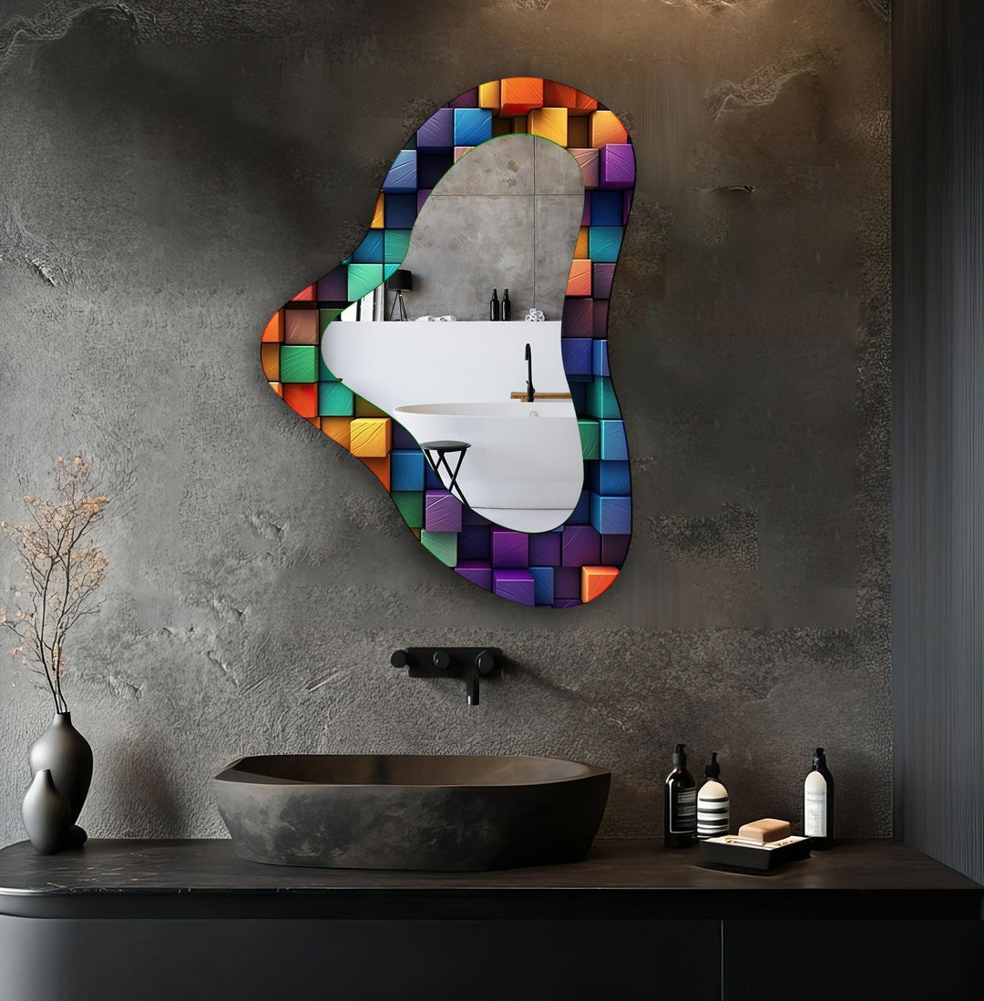 Purple Irregular Shape Glass Wall Mirror