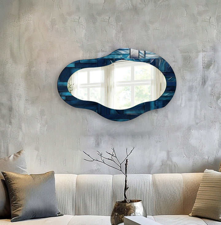 Blue Stained Abstract Asymmetric Wall Mirror