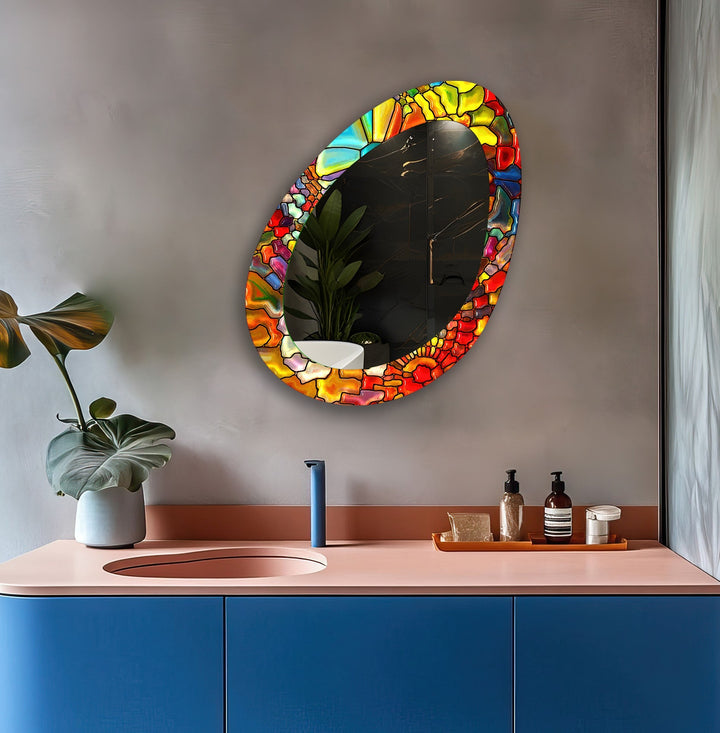 Red Stained Dining Room Wall Mirror