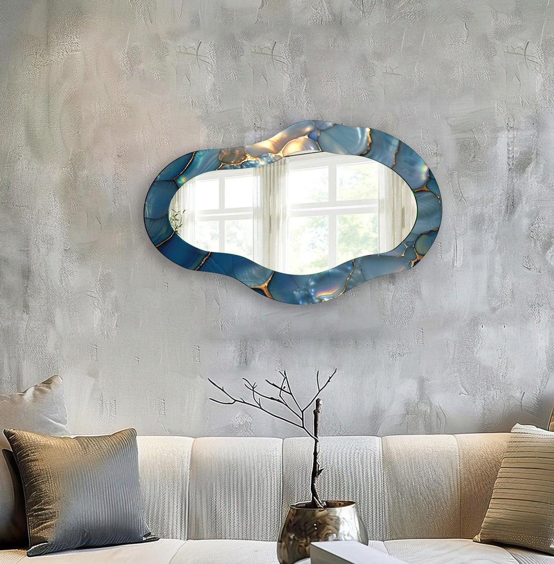 Blue Metallic Asymmetrical Wall Mirror