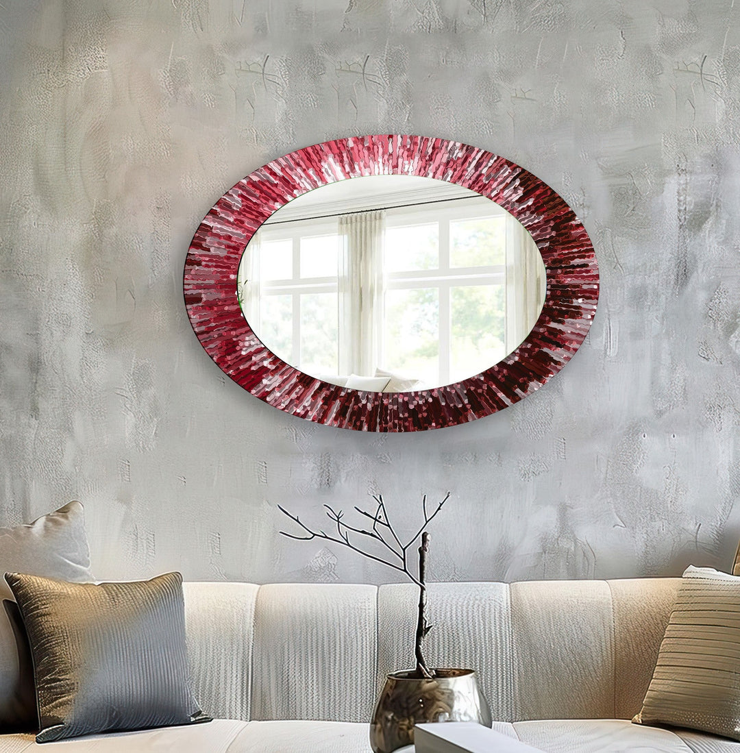 Red Mosaic Oval Wall Mirror