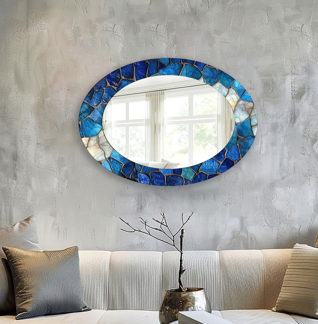 Blue Mosaic Oval Wall Mirror